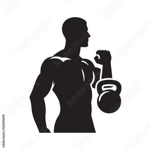 man holding kettle bell silhouette vector illustration