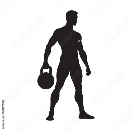 man holding kettle bell silhouette vector illustration