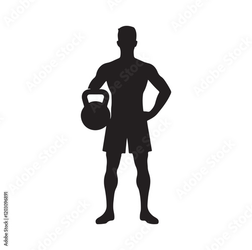 man holding kettle bell silhouette vector illustration