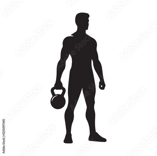 man holding kettle bell silhouette vector illustration