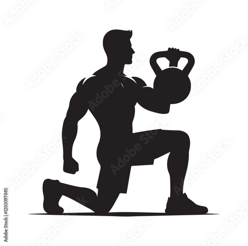 man holding kettle bell silhouette vector illustration