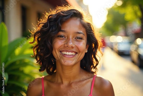 Smiling Pacific Islander Outdoors, Sunny Day, Diverse,  Multi-Cultural,  AI Photo photo