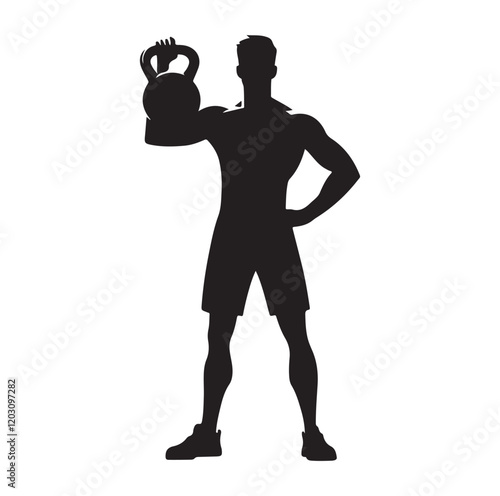 man holding kettle bell silhouette vector illustration