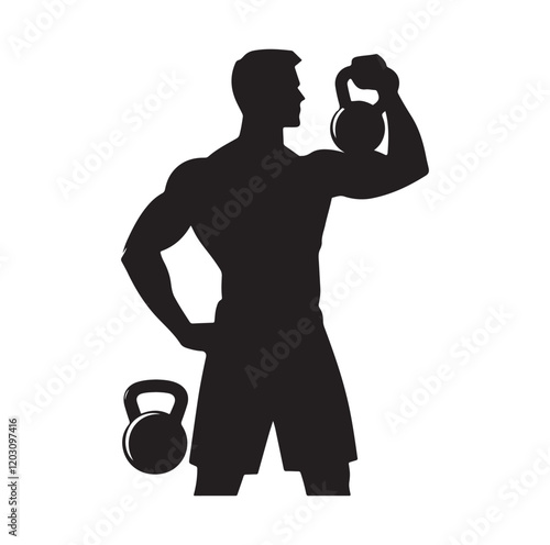 man holding kettle bell silhouette vector illustration