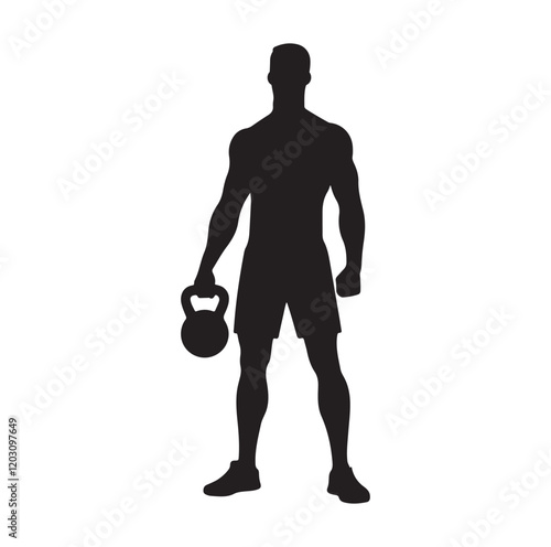 man holding kettle bell silhouette vector illustration