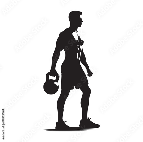 man holding kettle bell silhouette vector illustration