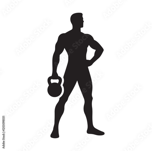 man holding kettle bell silhouette vector illustration