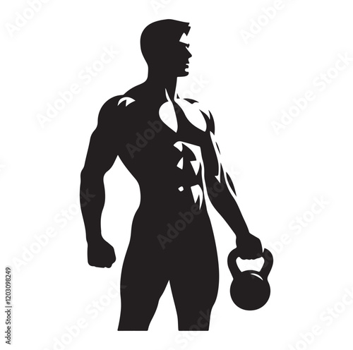 man holding kettle bell silhouette vector illustration