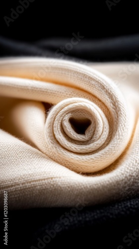 Soft creamy fabric elegantly rolled warm light. AI Generated