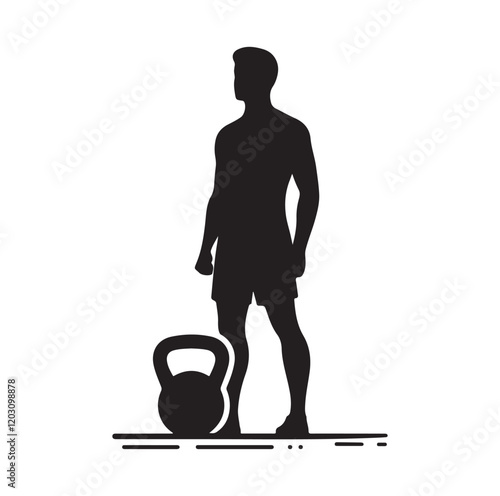 man holding kettle bell silhouette vector illustration