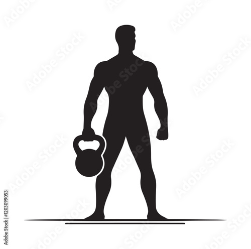 man holding kettle bell silhouette vector illustration