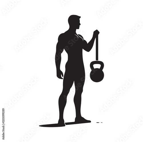 man holding kettle bell silhouette vector illustration