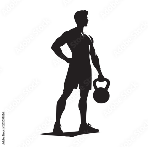 man holding kettle bell silhouette vector illustration