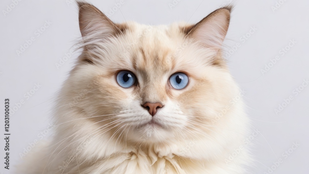 Portrait of Cream point ragdoll cat on grey background Portrait of Cream point ragdoll cat on grey background