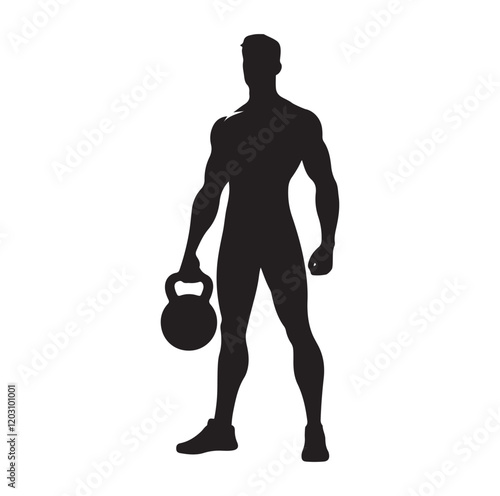man holding kettle bell silhouette vector illustration
