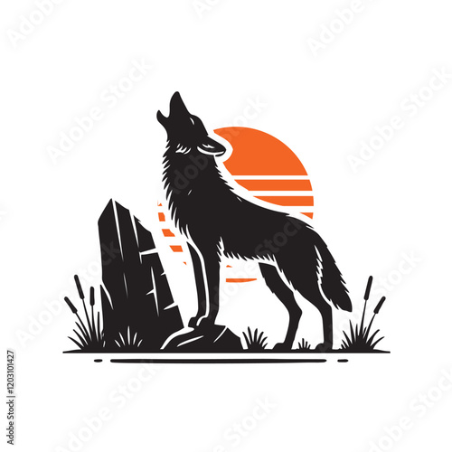 vector howling Coyote silhouette