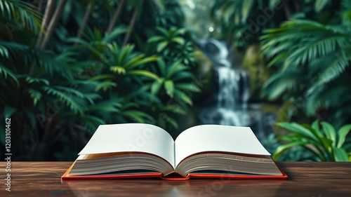 Tropical Jungle Blank Book Mockup - Waterfall Nature Design photo