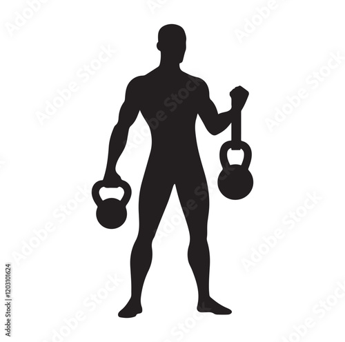 man holding kettle bell silhouette vector illustration