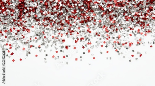 Red and Silver Confetti Scattered on White Background photo