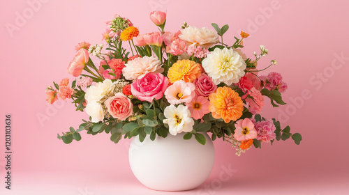 Wallpaper Mural Romantic Flower Arrangement on Pastel Pink Background with Elegant Floral Design Torontodigital.ca