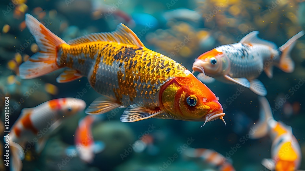 Naklejka premium Two koi fish swimming gracefully in a shimmering