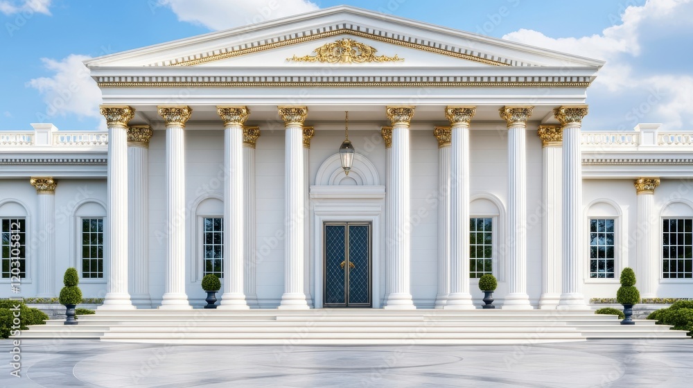 Obraz premium Elegant White Building with Golden Accents and Large Columns