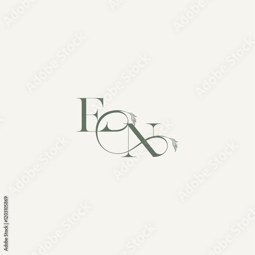 wedding concept monogram elegant and elegant logo NE organic hairline logotype letter