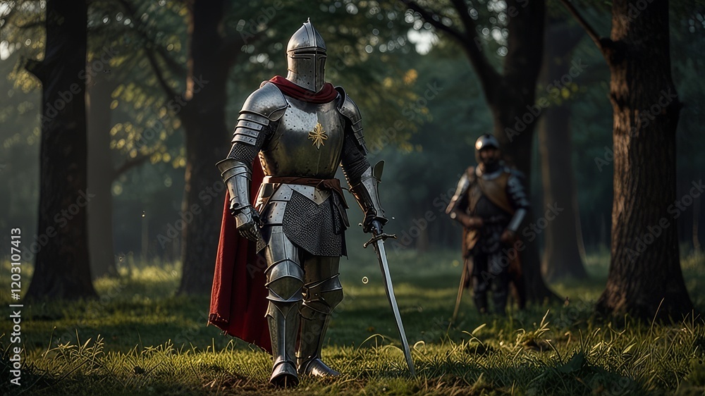 Naklejka premium Knight with sowred in the battle field 