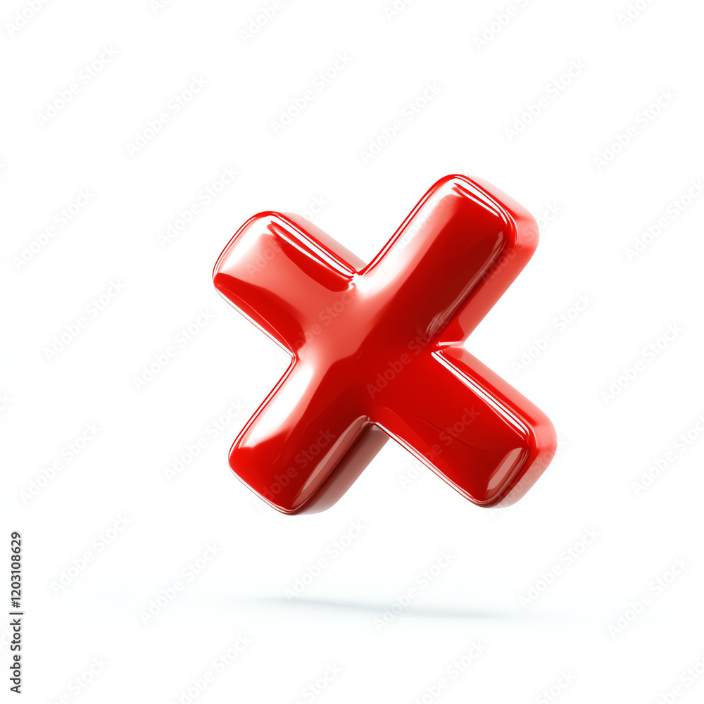 Obraz premium A bold red 3D cross symbol on a white background, ideal for illustrating errors, mistakes, or rejections in digital contexts.