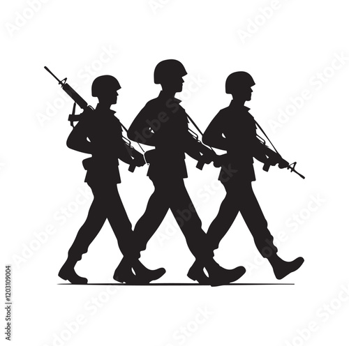 soldier marching with arms on parade silhouette vector illustration