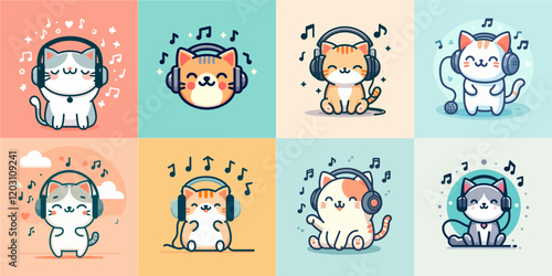 cartoon illustration of cat wearing headphone