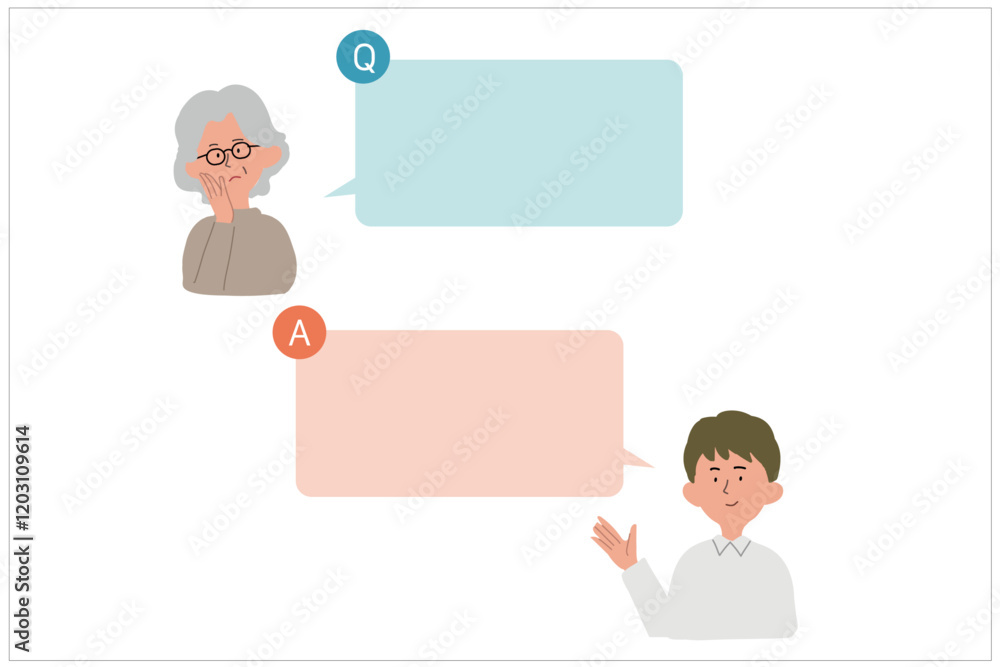 質問をする女性と回答する男性のイラスト 質問をする女性と回答する男性のイラスト