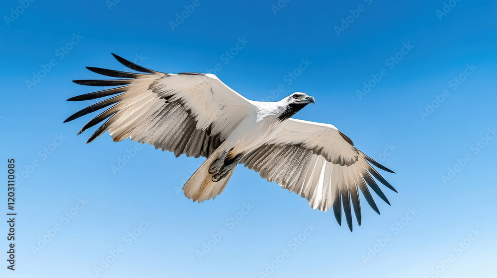 Obraz premium Majestic condor soaring against clear blue sky, showcasing its wingspan