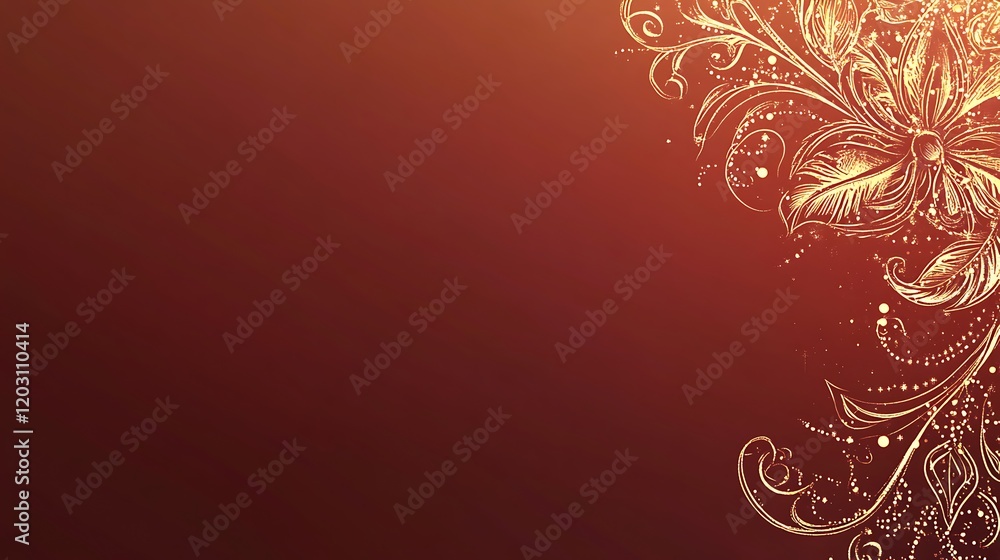 Golden Floral Design on a Maroon Background Golden Floral Design on a Maroon Background