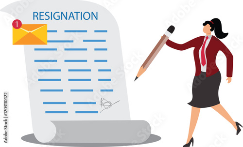 Professional write resignation letter to quit job or inform to leave company change new job or notify boss manager of dismissal concept businesswoman professional with pen writing resignation email