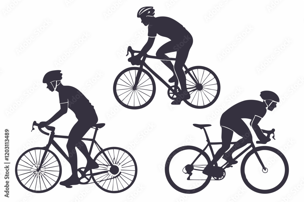 Obraz premium cycling man silhouette icon set, cycle silhouette free, bicycle silhouette vector, bicycle man silhouette