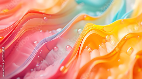Glamorous Wave-Style Abstract Wallpaper for Modern Elegance, Rainbow colors soft luxury fabric cloth, artwork ,Smooth flowing wave pattern in vibrant futuristic colors