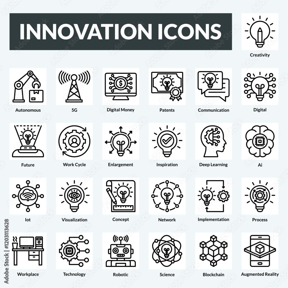 Obraz premium innovation vector line set icons