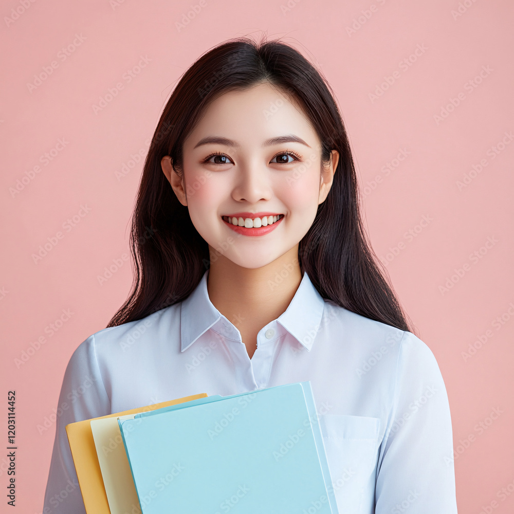 working as HR Tech Practitioner holding a files wearing professional clothes and have a bright smile with a plain background working as HR Tech Practitioner holding a files wearing professional clothes and have a bright smile with a plain background