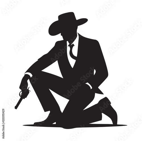 Cowboy pose silhouette vector illustration