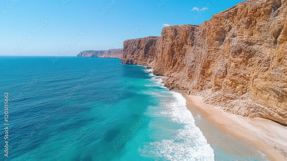 Fototapeta premium Stunning cliffs meet turquoise waters at Cabo de São Vicente, creating breathtaking view