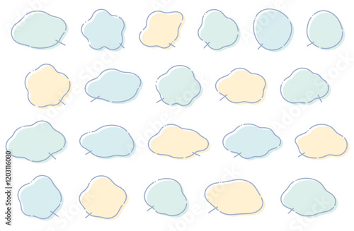 Vector illustration set of loose fluid shape speech bubbles frame blue light blue copy space