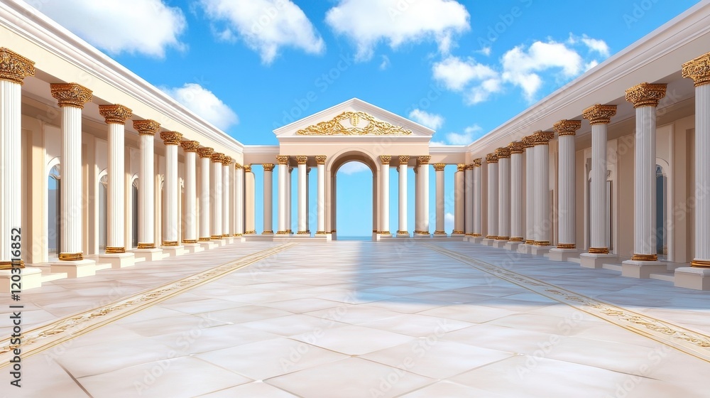 Fototapeta premium Grand Ancient Architecture with Columns and Blue Sky Background