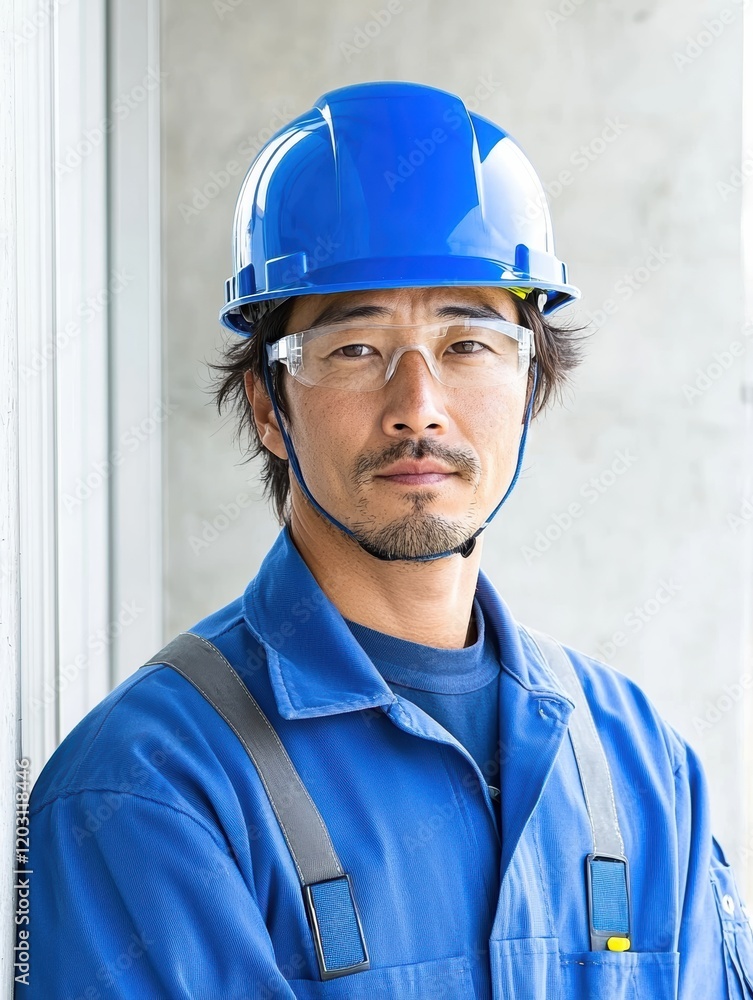 Engineer wearing blue helmet in professional construction setting Engineer wearing blue helmet in professional construction setting