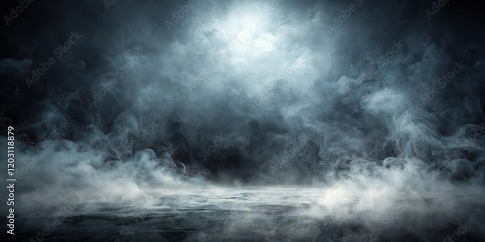 Fototapeta premium Dense foggy mist envelops a dark canvas, giving an air of mystery and eeriness