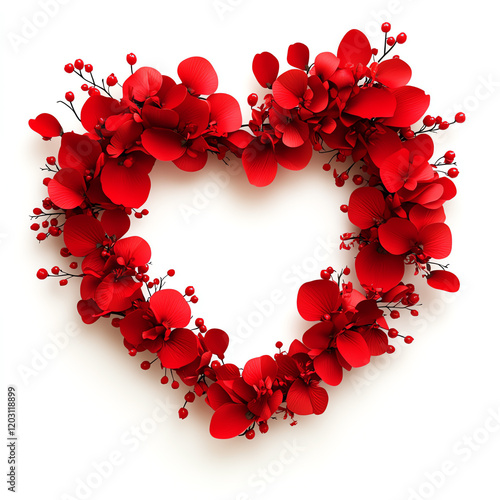 A vibrant heart-shaped arrangement of red flowers, perfect for expressing love and affection in decorations or gifts.