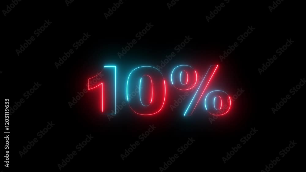 Glowing neon number 10% discount big offer sale business animation 4k video. 10 percent glowing neon sign on black background. Neon glowing 10 percent sign on black background. Glowing neon number 10% discount big offer sale business animation 4k video. 10 percent glowing neon sign on black background. Neon glowing 10 percent sign on black background.