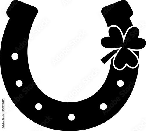St.Patrick's horseshoe with shamrock silhouette.
Saint Patrick's Day element  isolated.
Transparent background.