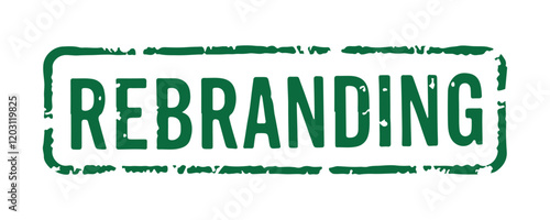 "REBRANDING" text stamp print. white background black drawing