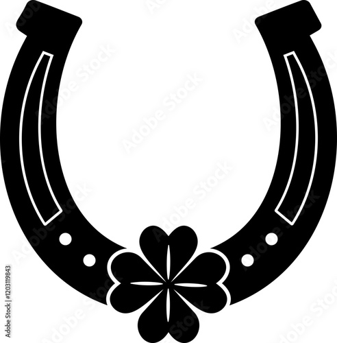 St.Patrick's horseshoe with shamrock silhouette.
Saint Patrick's Day element  isolated.
Transparent background.